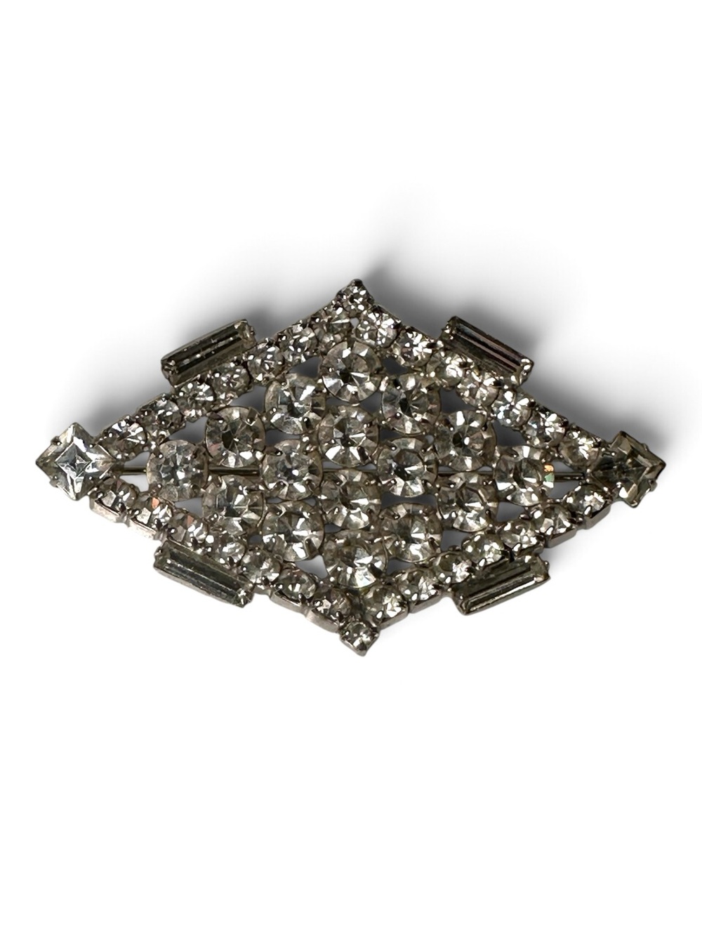 Vintage Clear Rhinestone Geometric Diamond Brooch
